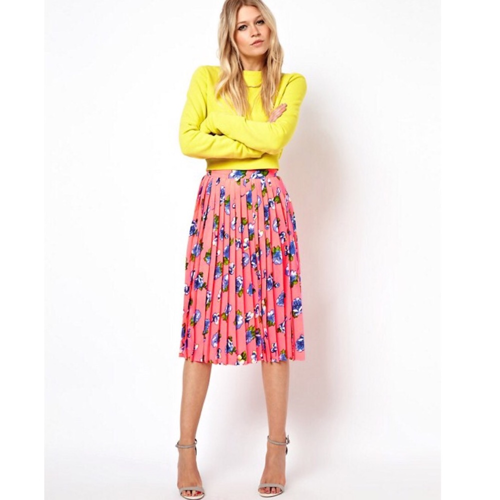 Asos Pleated Midi Skirt in Floral Print